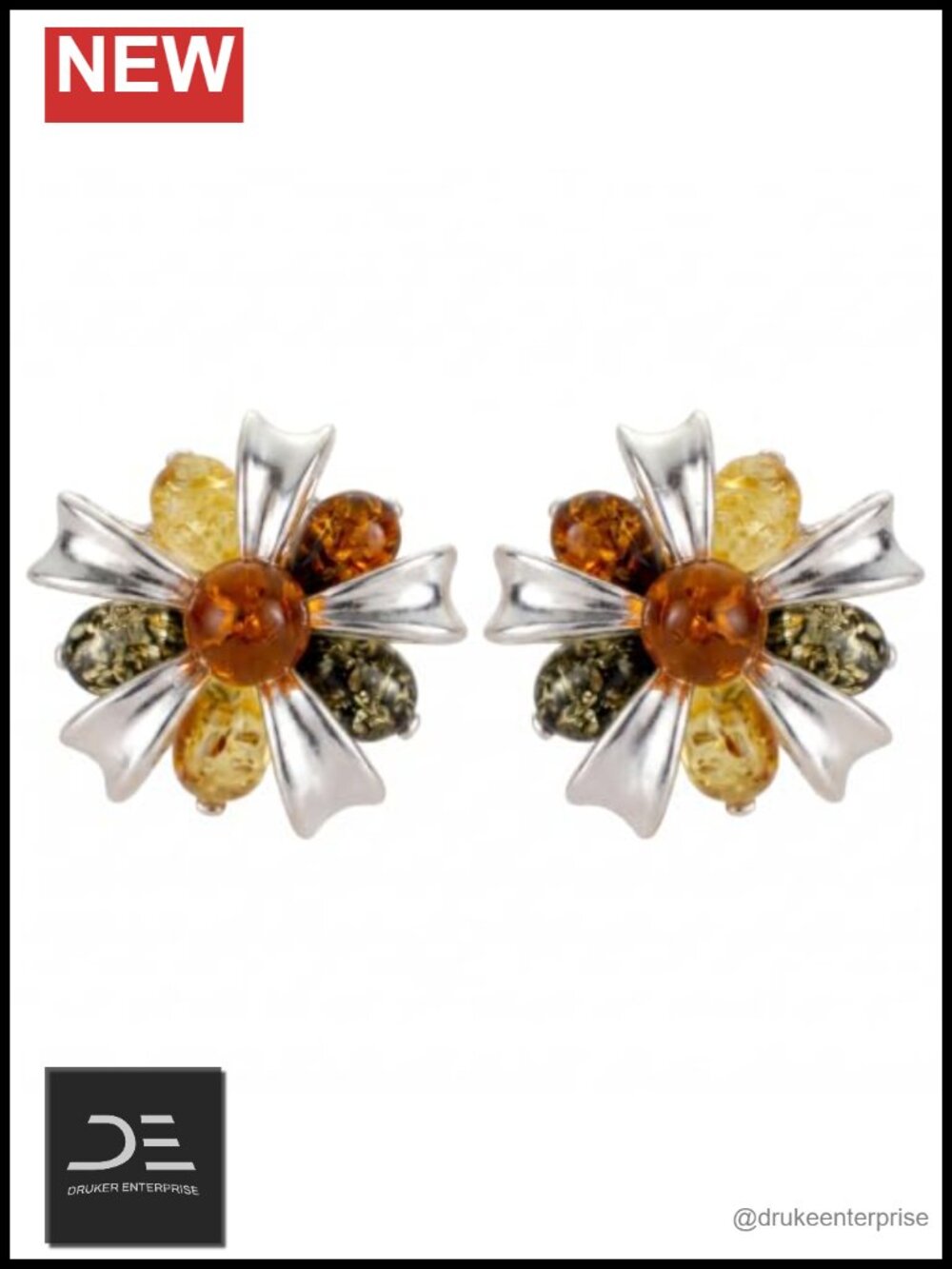 Baltic Amber Dangling Earrings Sterling Silver Hypoallergenic Post Back
